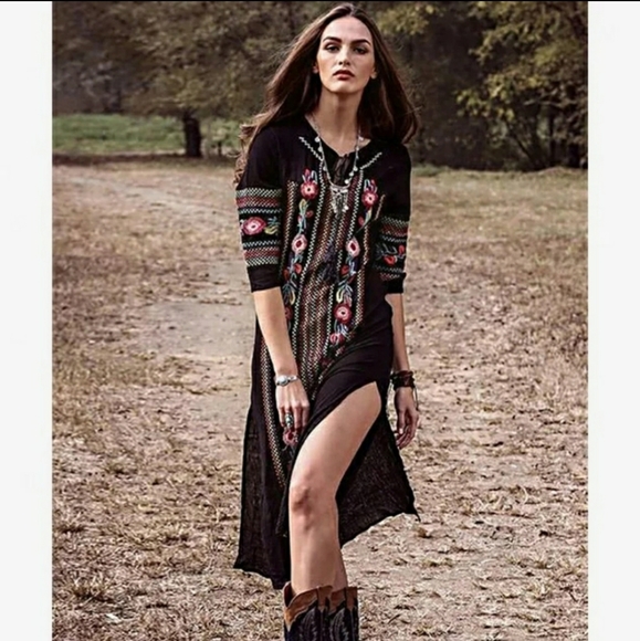 Embroidered midi tie neck dress one size - Picture 3 of 12